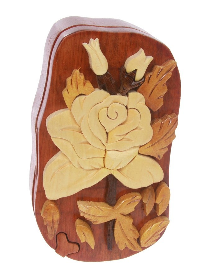Beltiscool Handcrafted Wooden Rose Flower Shape Secret Jewelry Puzzle Box -Rose Flower - Image 1